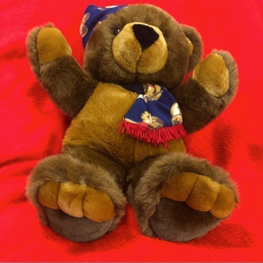 𝅺JCPenney Holiday Collection Brown Teddy Bear Fleece Hat Scarf 26" Plush Stuffed